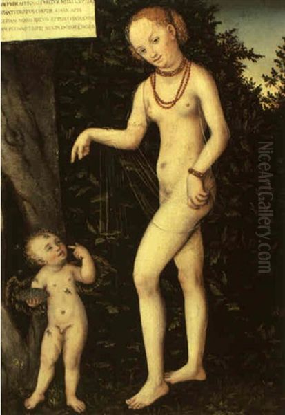 Venus And Cupid (the Honey Thief) Oil Painting by Lucas Cranach the Elder