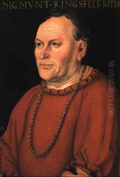 Portrait Of Sigmunt Kingsfelt Wearing A Red Costume Oil Painting by Lucas Cranach the Elder