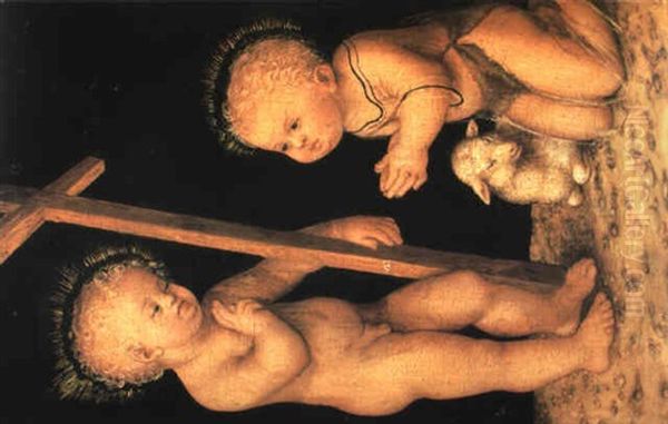 The Christ Child Blessing The Infant St. John The Baptist Oil Painting by Lucas Cranach the Elder