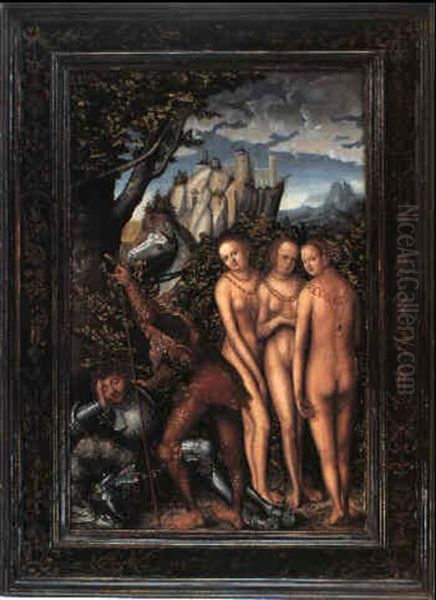 Guden Mercur Vaekker Prins Paris, Sa Han Kan Give Aeblet    Til Den Skonneste Kvinde Blandt Venus, Juno Og Minerva Oil Painting by Lucas Cranach the Elder