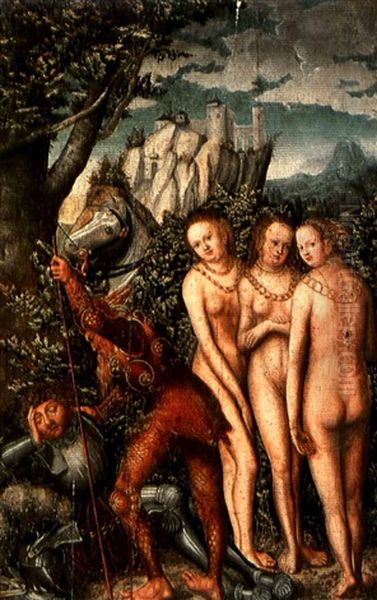 The God Mercury Waking Paris To Judge The Contest Of The    Golden Apple Oil Painting by Lucas Cranach the Elder