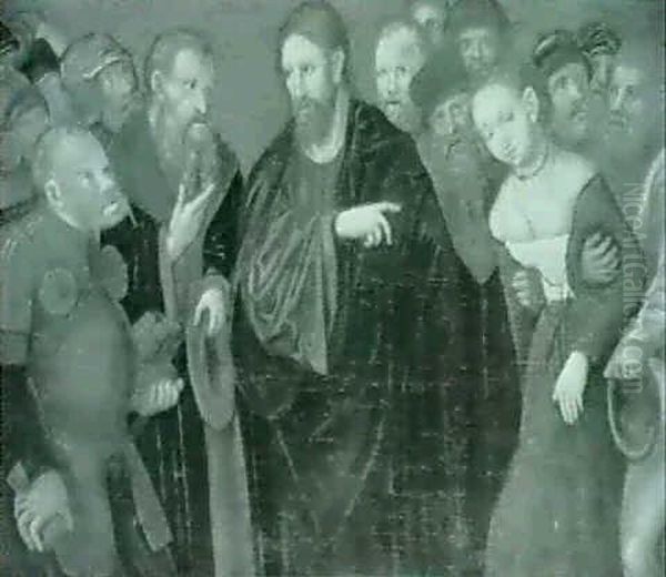 Christus Und Die Ehebrecherin. Oil Painting by Lucas Cranach the Elder