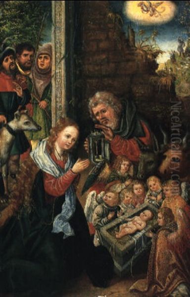 The Nativity With Angels And The Christ Child And The Shepherds Oil Painting by Lucas Cranach the Elder