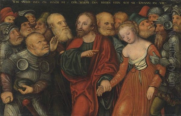 Christ And The Woman Taken In Adultery Oil Painting by Lucas Cranach the Younger