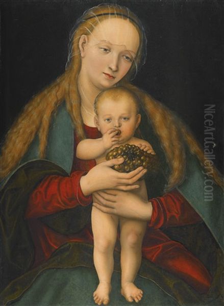 Virgin And Child With A Bunch Of Grapes Oil Painting by Lucas Cranach the Younger