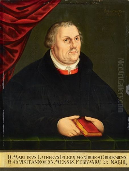 Portrait Of Martin Luther Portrait Of Philipp Melanchthon (2 Works) Oil Painting by Lucas Cranach the Younger