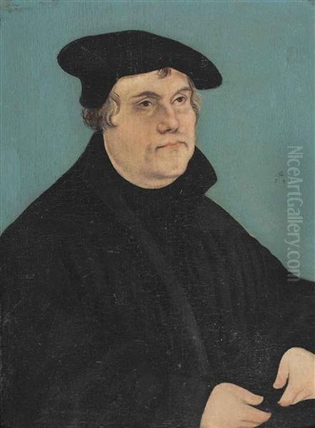 Portrait Of Martin Luther (1483-1546), Half-length, In A Black Coat And Beret Oil Painting by Lucas Cranach the Younger