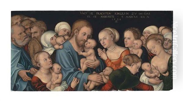 Suffer The Little Children To Come Unto Me Oil Painting by Lucas Cranach the Younger