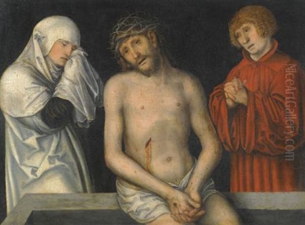 Christ As Man Of Sorrows Together With The Virgin And Saint John Oil Painting by Lucas Cranach the Younger