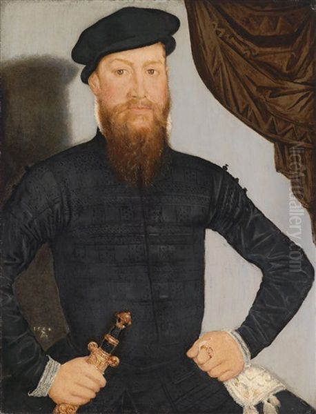 Mannliches Bildnis (+ Weibliches Bildnis; Pair) Oil Painting by Lucas Cranach the Younger