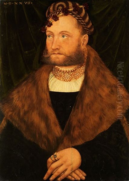 Portrait Eines Bartigen Mannes (collab. W/circle) Oil Painting by Lucas Cranach the Younger