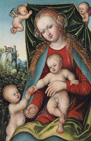 The Holy Virgin And Child With The Infant Saint John The Baptist And Angels Oil Painting by Lucas Cranach the Younger