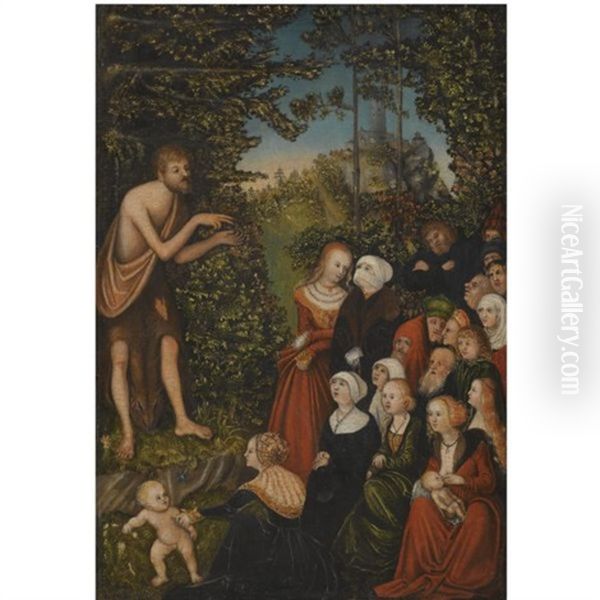 Saint John The Baptist Preaching In The Wilderness Oil Painting by Lucas Cranach the Younger