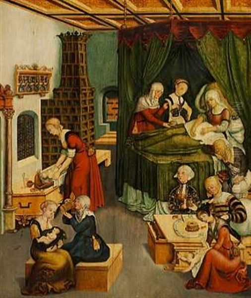 En Barselsstue Oil Painting by Lucas Cranach the Younger