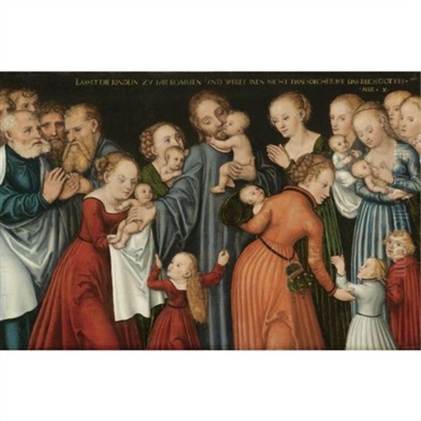 Christ Blessing The Children Oil Painting by Lucas Cranach the Younger