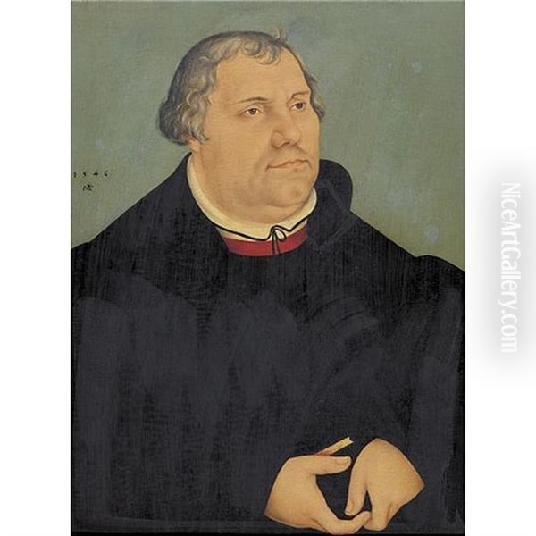 Portrait Of Martin Luther (in Collab. W/workshop) Oil Painting by Lucas Cranach the Younger