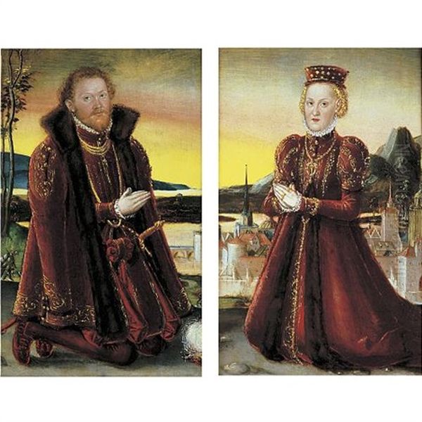 Portrait Of Prince Joachim Ernst Von Anhalt (+ Portrait Of Princess Agnes Grafin Von Barby; Pair) Oil Painting by Lucas Cranach the Younger