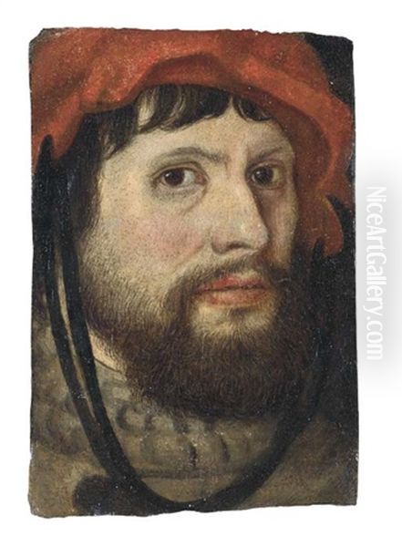 Portrait Of A Man In A Red Cap, Bust-length (lucas Cranach The Elder?) Oil Painting by Lucas Cranach the Younger