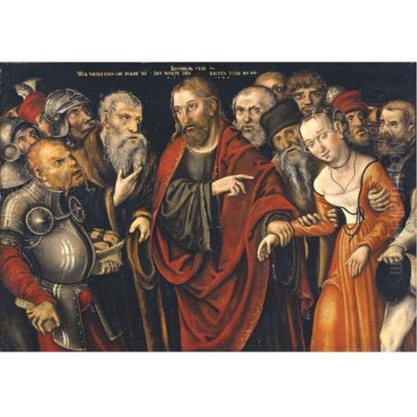 Christ And The Woman Taken In Adultery Oil Painting by Lucas Cranach the Younger