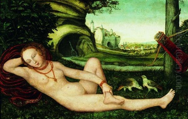 Diane Chasseresse Allongee Sur Fond De Paysage Oil Painting by Lucas Cranach the Younger