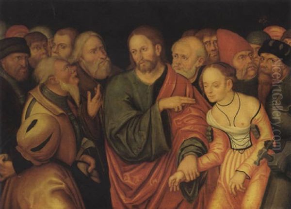 Christ And The Adulteress Oil Painting by Lucas Cranach the Younger