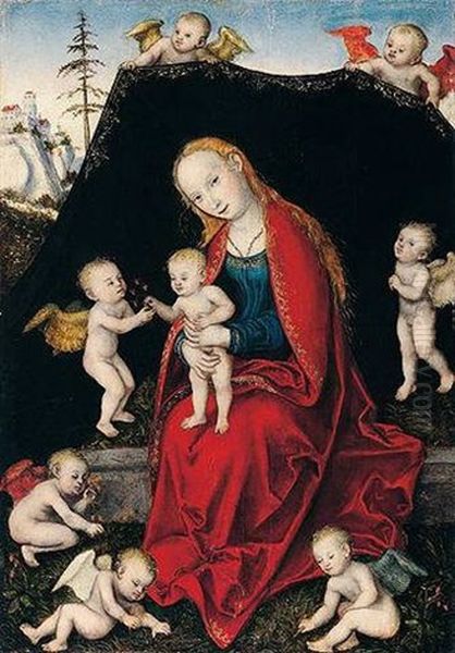 The Virgin And Child With Seven Angels Oil Painting by Lucas Cranach the Younger