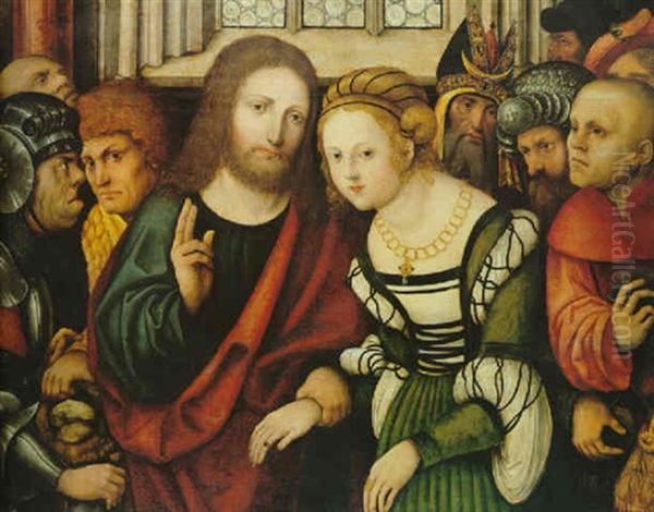 Le Christ Et La Femme Adultere Oil Painting by Lucas Cranach the Younger