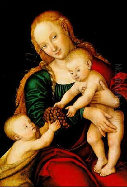 The Virgin And Child With The Infant Saint John Proferring A Bunch Of Grapes Oil Painting by Lucas Cranach the Younger