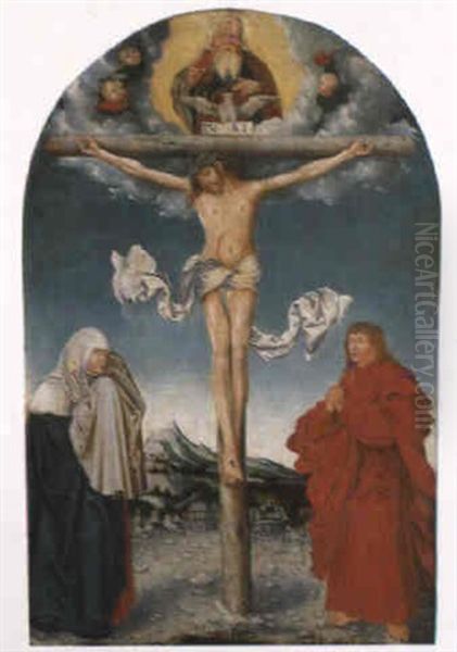 Christus Am Kreuz Zwischen Maria Und Johannes Oil Painting by Lucas Cranach the Younger