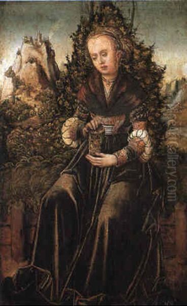 St. Mary Magdalen Seated On A Grassy Verge In A Mountainous Landscape Oil Painting by Lucas Cranach the Younger