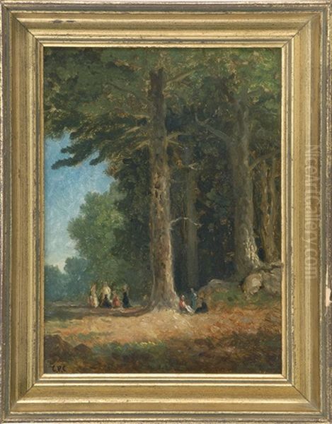 Figures On A Forest Path Oil Painting by Christopher Pearce Cranch