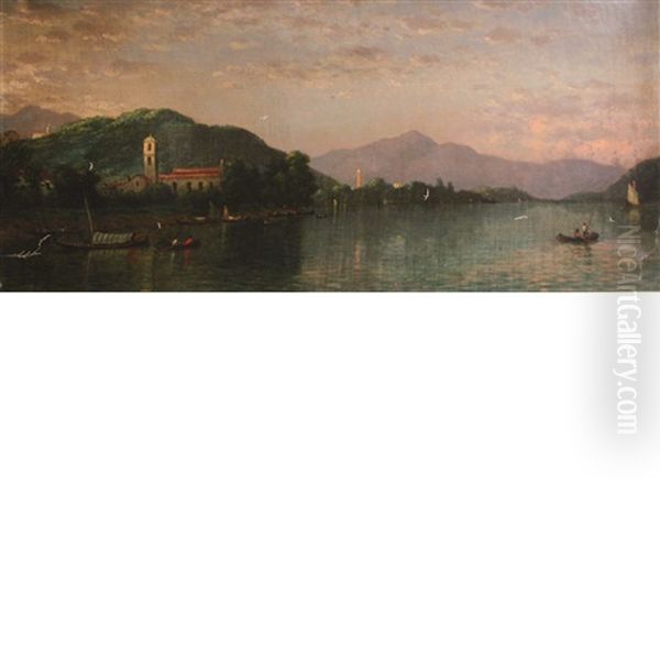 View Of An Italian Lake Oil Painting by Christopher Pearce Cranch