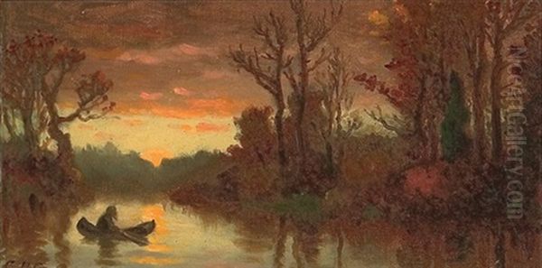 Sunset On The River Oil Painting by Christopher Pearce Cranch