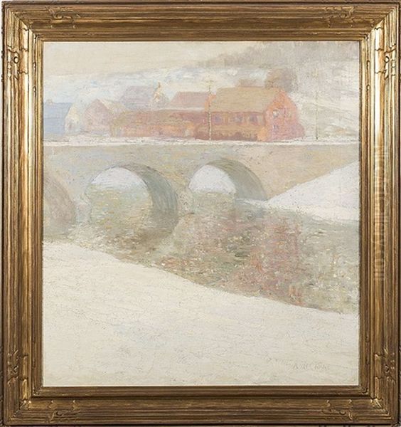 Snow Scene With Bridge Oil Painting by Ann Crane