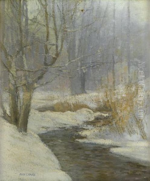 River In Winter Oil Painting by Ann Crane