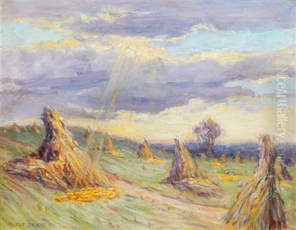 Sunlight On The Haystacks Oil Painting by Bruce Crane