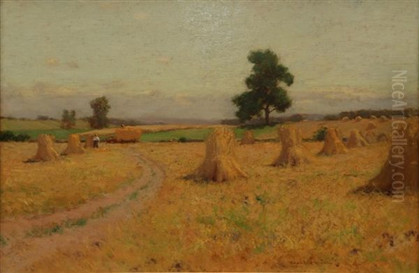 Haystacks In The Field Oil Painting by Bruce Crane