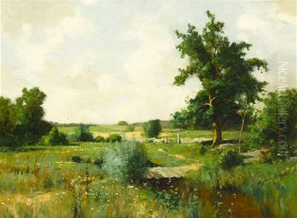 Landscape With Footbridge Oil Painting by Bruce Crane