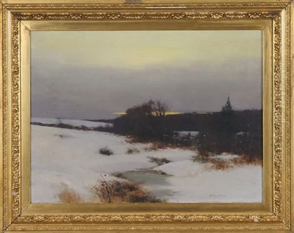 Winter Landscape At Dusk Oil Painting by Bruce Crane