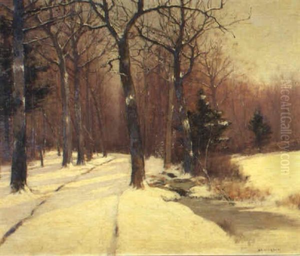 Snow Covered Woodland Path Oil Painting by Bruce Crane