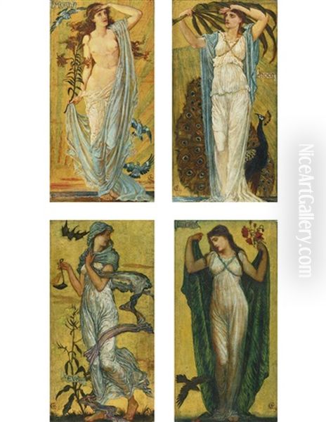 Morn, Noon, Eve And Night (4 Works) Oil Painting by Walter Crane