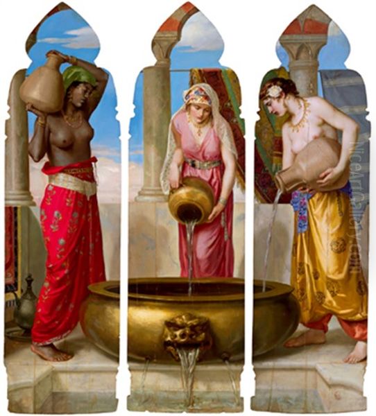 Die Wassertragerinnen (triptych) Oil Painting by Walter Crane