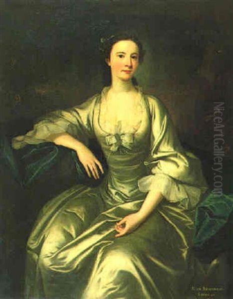 Three Quarters Length Seated Portrait Of Miss Newnham, Sister Of Lady Ryder Oil Painting by James Cranke