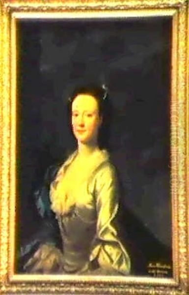 Portrait Of Anne Newnham, Later Lady Ryder, Half Length,    In A White Dress Trimmed With Lace And Pearls Oil Painting by James Cranke