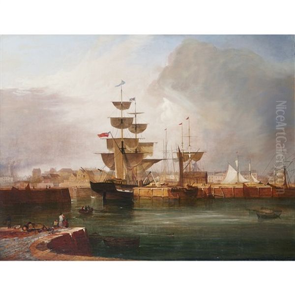 Shipping In Arbroath Harbour Oil Painting by James Hall Cranstoun