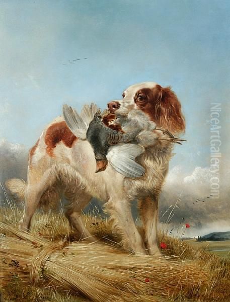 English Setter Retrieving Partridge Oil Painting by Richard Ansdell