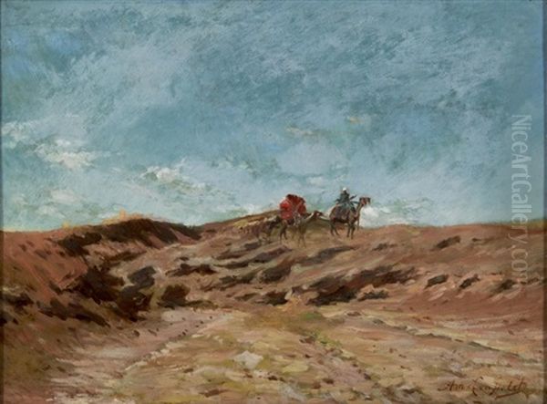 Caravane Dans Le Sud Tunisien Oil Painting by Louis Amable Crapelet