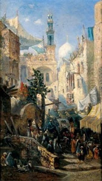 Le Souk Du Caire Oil Painting by Louis Amable Crapelet