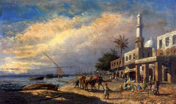 Debarquement Dans La Ville Arabe Oil Painting by Louis Amable Crapelet