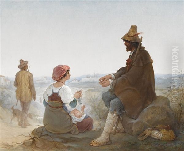 Hirtenidylle Oil Painting by Charles Crauk